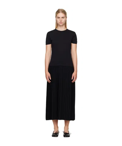 Mm6 Maison Margiela Pleated Cotton Maxi Dress In Black
