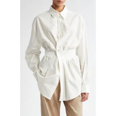Mm6 Maison Margiela Pleated Cotton Poplin Button-up Shirt In Off White