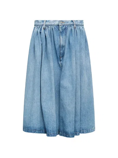 Mm6 Maison Margiela Pleated Denim Shorts In Blue
