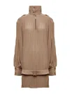 Mm6 Maison Margiela Pleated High-neck Dress In Brown