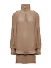 Mm6 Maison Margiela Pleated High-neck Dress In Brown