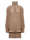 Mm6 Maison Margiela Pleated High-neck Dress In Neutral