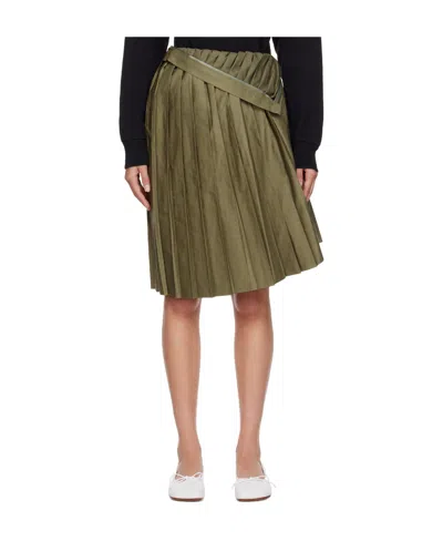 Mm6 Maison Margiela Khaki Pleated Midi Skirt In 727 Khaki