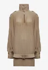 Mm6 Maison Margiela Pleated High-neck Dress In Brown
