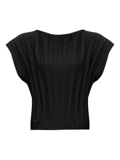 Mm6 Maison Margiela Pleated Short-sleeved Top In Black