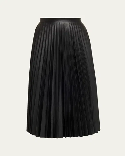 Mm6 Maison Margiela Pleated Vegan Leather Midi Skirt In Black