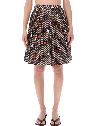 Mm6 Maison Margiela Plitted Skirt Flower Flared Skirt In Brown