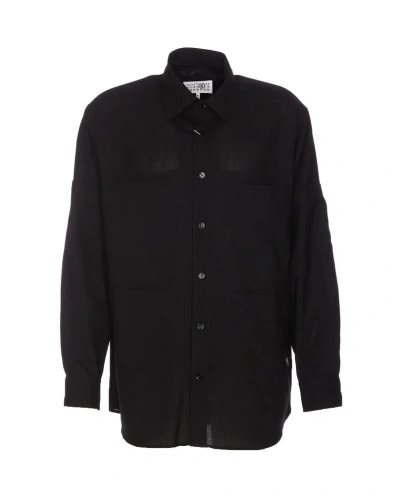 Mm6 Maison Margiela Pocket Detailed Twill Cargo Shirt In Black