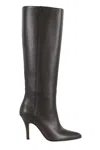 Mm6 Maison Margiela Pointed Toe Knee-high Boot With White Stitch Detail In Gray