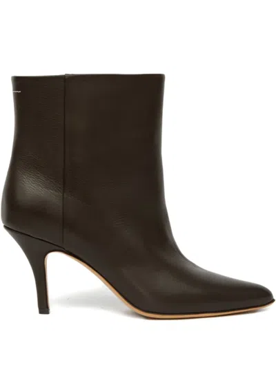 Mm6 Maison Margiela Pointed-toe Leather Ankle Boots In Brown