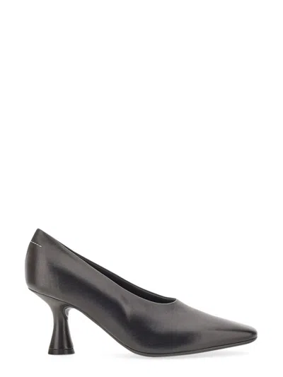 Mm6 Maison Margiela Pointed Toe Leather Pumps With Flared Heel In Gray