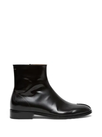 Mm6 Maison Margiela Anatomic Tapered Stacked Heel Leather Ankle Boots In Black