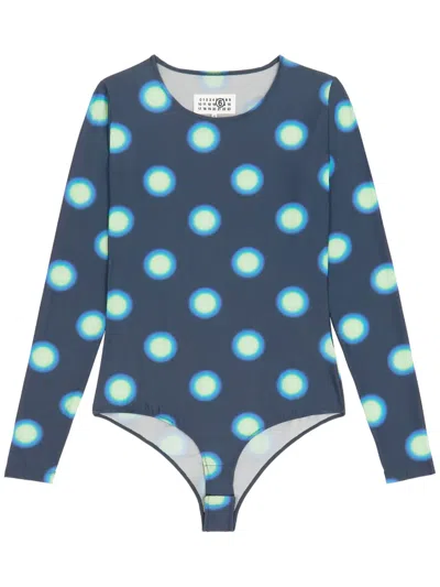 Mm6 Maison Margiela Polka Dot-print Long-sleeve Body In Blue