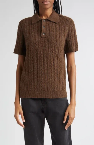 Mm6 Maison Margiela Short-sleeve Cable-knit Polo Shirt In Brown
