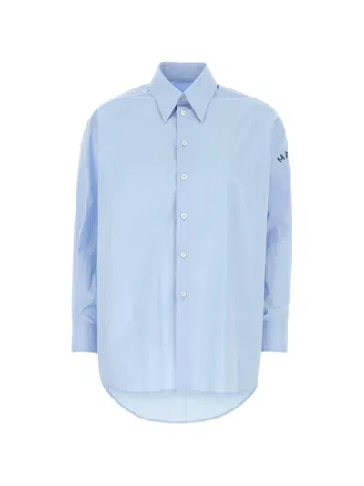Mm6 Maison Margiela Light Blue Oversized Cotton Shirt With Adjustable Cuffs