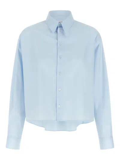 Mm6 Maison Margiela Poplin Shirt Straight Cut Long Sleeves Cuffs In Blue
