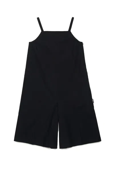 Mm6 Maison Margiela Kids' Poplin Short Jumpsuit With Shoulder Straps In Black