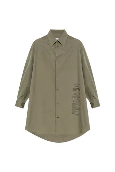 Mm6 Maison Margiela Poplin Texture Shirt Dress In Verde Militare