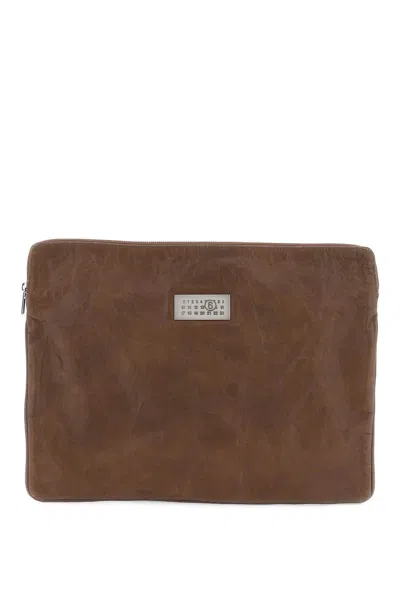 Mm6 Maison Margiela Pouch Portadocumenti In Pelle Crinkled In Brown