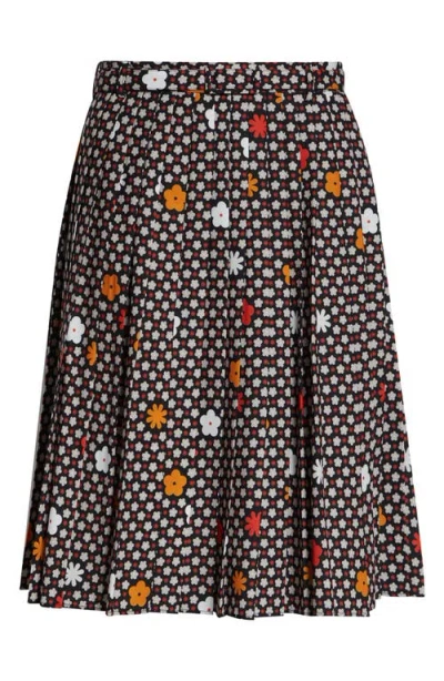 Mm6 Maison Margiela Black Pleated Floral Backdrop Flared Skirt In Multi
