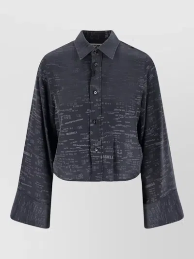 Mm6 Maison Margiela Printed Long Sleeve Shirt Button Cuffs Collar In Blue