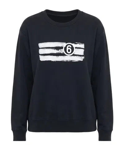 Mm6 Maison Margiela Printed Longsleeve Crewneck Sweatshirt In Black