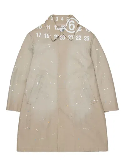 Mm6 Maison Margiela Kids' Printed-splatter Trench Coat In Brown