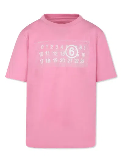 Mm6 Maison Margiela Kids Pink Printed Logo T-shirt