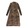 Mm6 Maison Margiela Printed Turtle Neck Long Dress In Brown