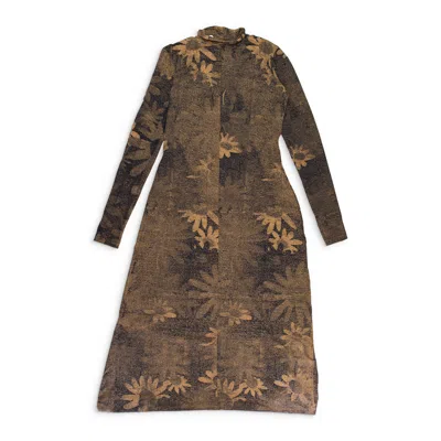Mm6 Maison Margiela Printed Turtle Neck Long Dress In Brown