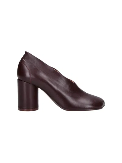 Mm6 Maison Margiela Ovine Leather Heeled Booties With Rubber Contrast Sole In Burgundy