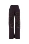 Mm6 Maison Margiela Cotton Joggers With Back Pocket And Distressed Detailing In Dark Purple