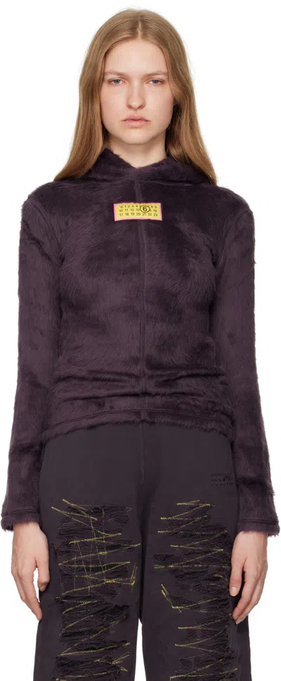 Mm6 Maison Margiela Purple Furry Jersey Hoodie In 384 Dark Purple
