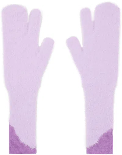 Mm6 Maison Margiela Purple Furry Worn Out Mitts In 376 Lilac