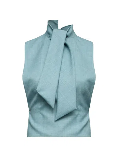 Mm6 Maison Margiela Pussy-bow Cropped Scarf Top In Blue