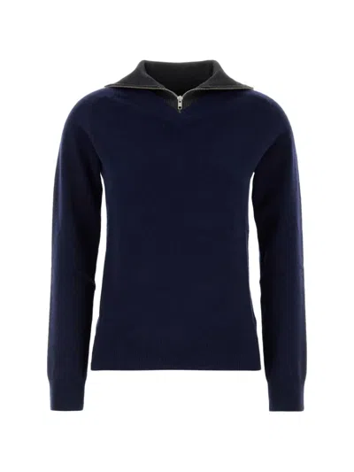 Mm6 Maison Margiela Wool Blend Sweater Contrast Collar V Neck In Blue