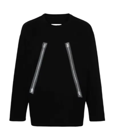 Mm6 Maison Margiela Rasterized-zip-print Longsleeved T-shirt In Black