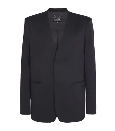 Mm6 Maison Margiela Raw Edge Collarless Blazer In Black