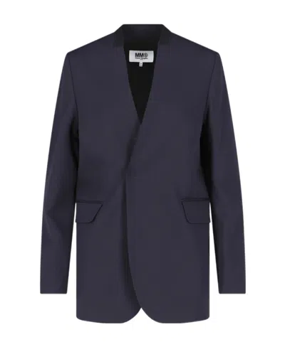 Mm6 Maison Margiela Raw-edge Single-breasted Blazer In Black
