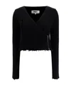 Mm6 Maison Margiela Raw-edge V-neck Sweater In Black
