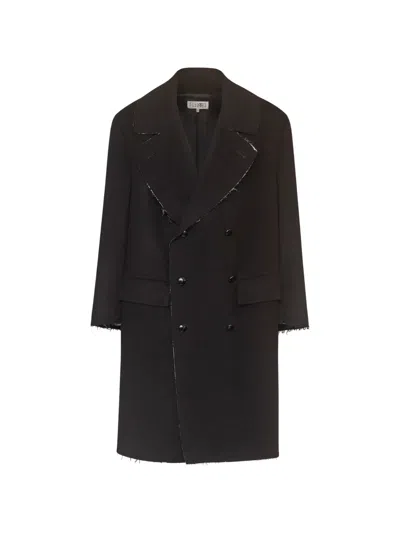 Mm6 Maison Margiela Raw-edge Wool Coat In Brown