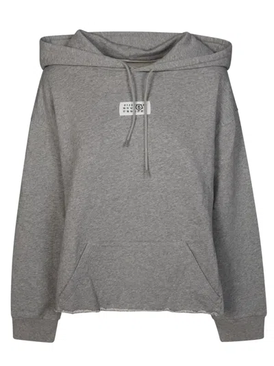 Mm6 Maison Margiela Raw-hem Cotton Hooded Sweatshirt In Gray