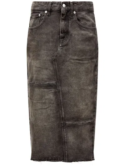 Mm6 Maison Margiela Rear Slit Denim Skirt In Grey