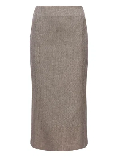 Mm6 Maison Margiela Rear-slit Midi Skirt In Brown