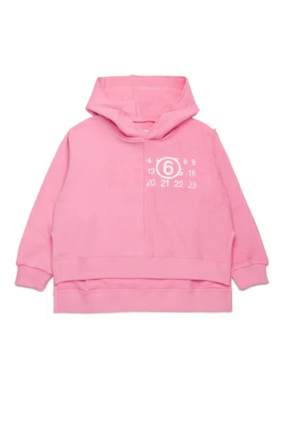 Mm6 Maison Margiela Recut Sweatshirt With Stamp Numbers In Pink