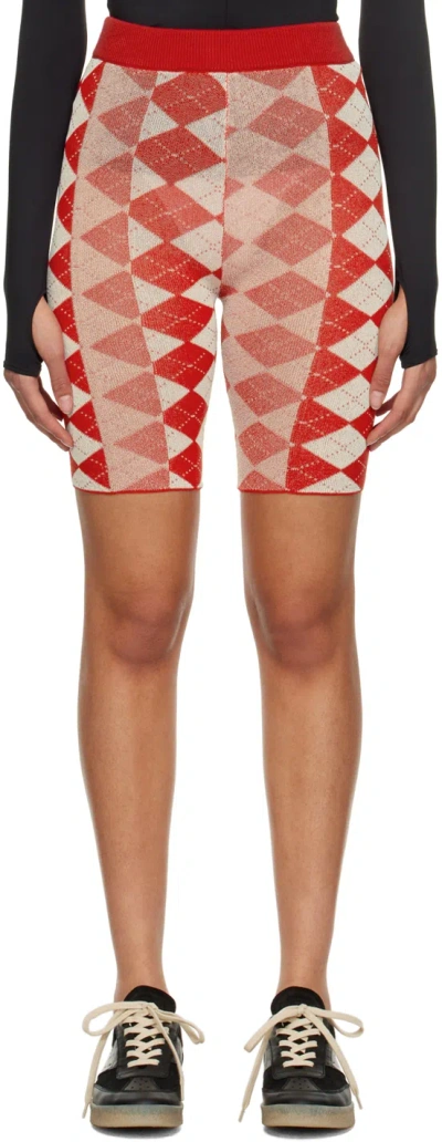 Mm6 Maison Margiela Red & White Argyle Shorts In 002f Red/cream
