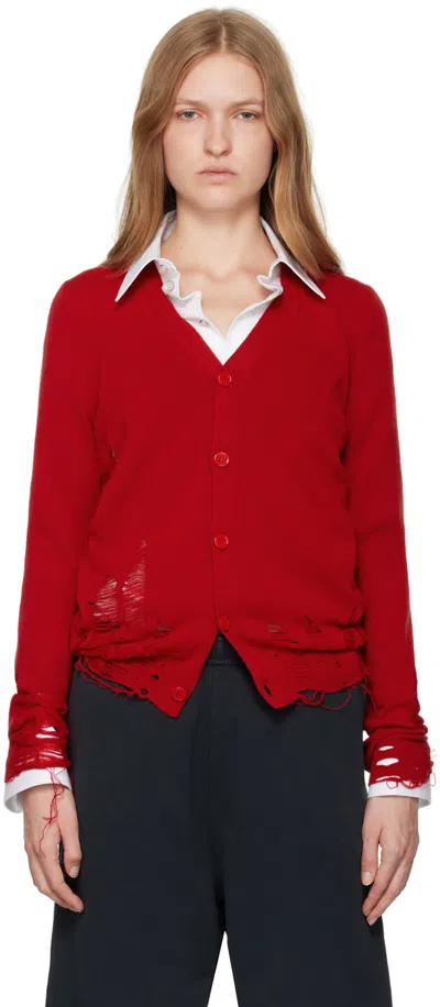 Mm6 Maison Margiela Red Compact Distressed Cardigan In 307 Red