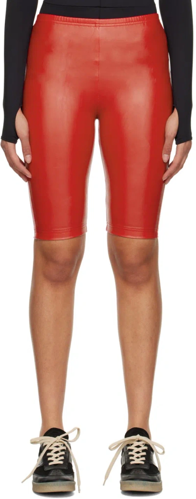 Mm6 Maison Margiela Red Faux-leather Shorts In 312 Red