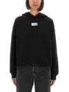 Mm6 Maison Margiela Relaxed-fit Cotton Hoodie With Adjustable Drawstring In Black