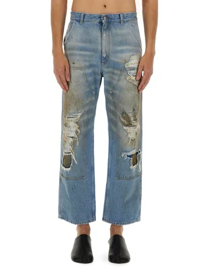 MM6 MAISON MARGIELA RELAXED FIT DISTRESSED LIGHT BLUE DENIM JEANS
